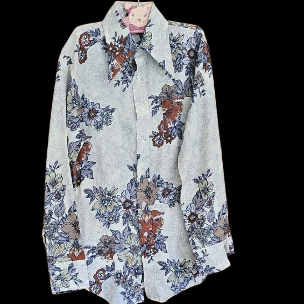 Vintage Jeans Joint Floral Patterned button down Men's Shirt